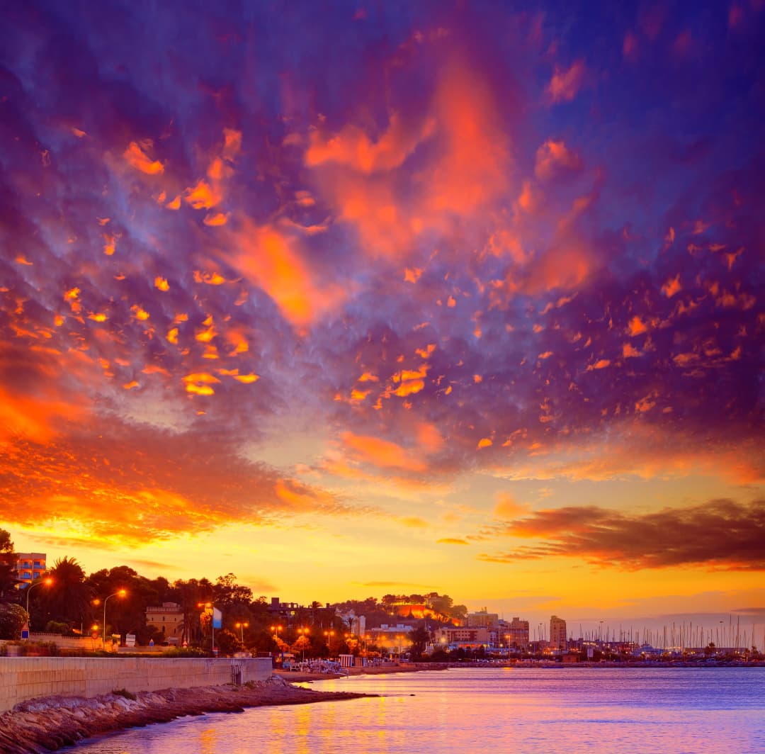 Denia sunset las Rotas in Mediterranean Spain of Alicante